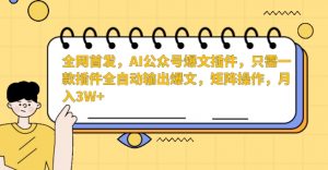 全网首发,AI公众号爆文插件,只需一款插件全自动输出爆文,矩阵操作,月入3W+【揭秘】-铭创资源库