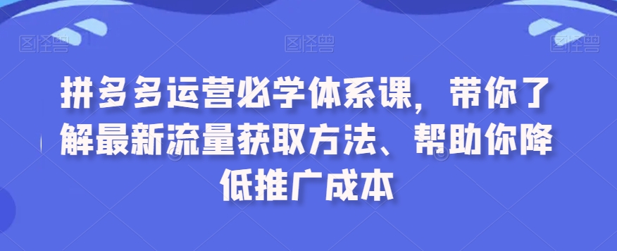 拼多多运营必学体系课，带你了解最新流量获取方法、帮助你降低推广成本-铭创资源库