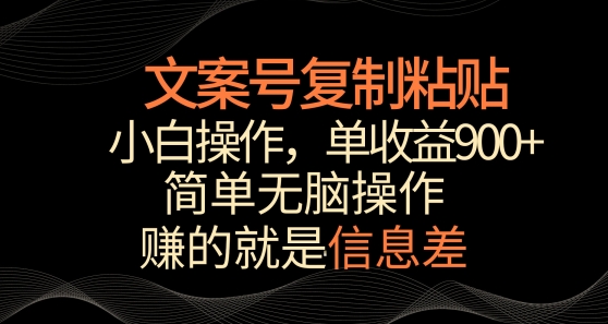 文案号掘金，简单复制粘贴，小白操作，单作品收益900+【揭秘】-铭创资源库