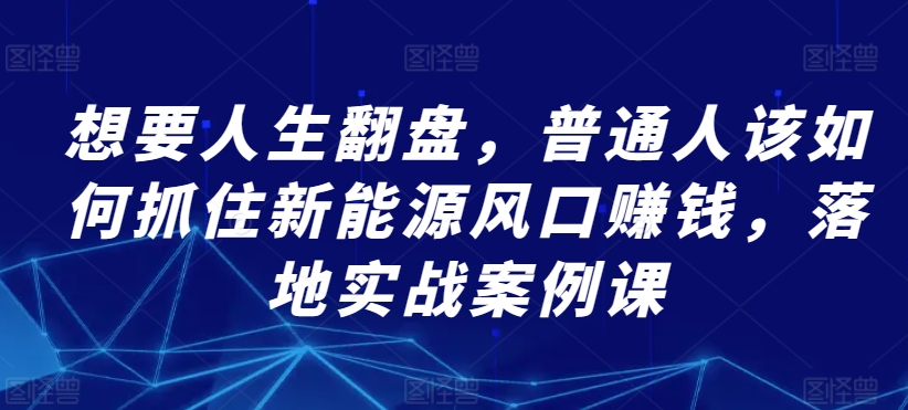 想要人生翻盘，普通人该如何抓住新能源风口赚钱，落地实战案例课-铭创资源库