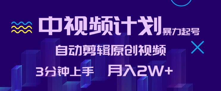 中视频计划暴力起号，自动剪辑原创视频，3分钟上手，月入2W+【揭秘】-铭创资源库
