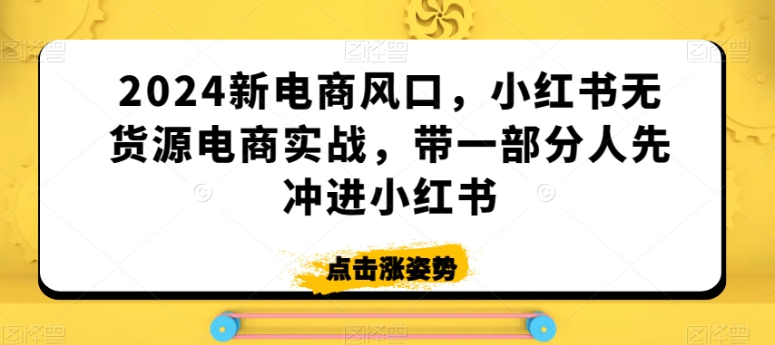 2024新电商风口，小红书无货源电商实战，带一部分人先冲进小红书-铭创资源库