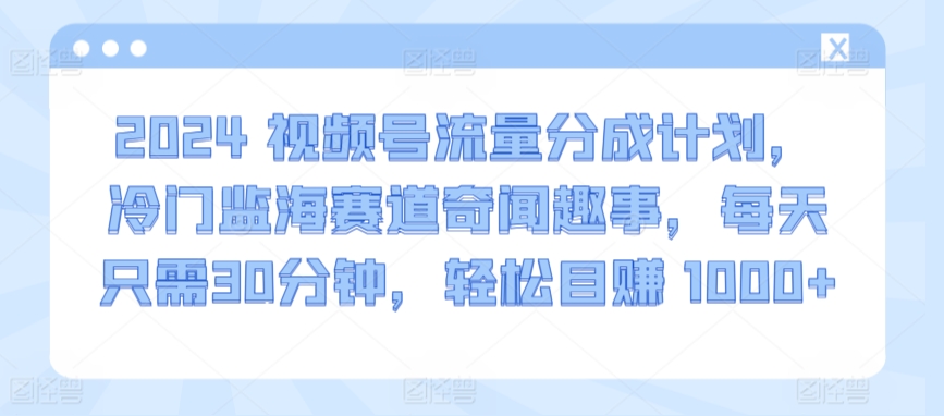 2024视频号流量分成计划，冷门监海赛道奇闻趣事，每天只需30分钟，轻松目赚 1000+【揭秘】-铭创资源库