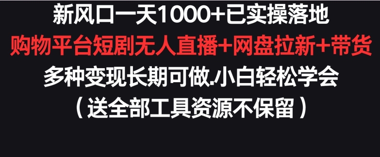 新风口一天1000+已实操落地购物平台短剧无人直播+网盘拉新+带货多种变现长期可做【揭秘】-铭创资源库