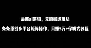 最新ai流量密码,傻瓜式搬运玩法,条条原创,多平台矩阵操作,月赚5万+保姆式教程【揭秘】-铭创资源库