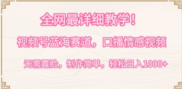 全网最详细教学，视频号蓝海赛道，口播情感视频，无需露脸，制作简单，轻松实现日入1000+【揭秘】-铭创资源库