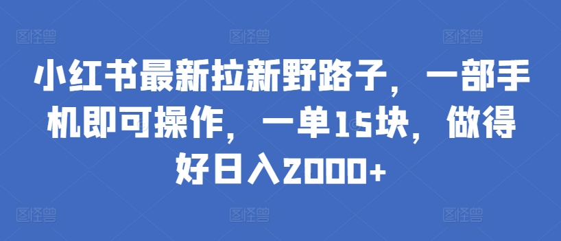 小红书最新拉新野路子，一部手机即可操作，一单15块，做得好日入2000+【揭秘】-铭创资源库