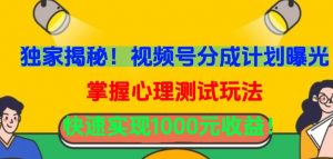 独家揭秘!视频号分成计划曝光,掌握心理测试玩法,快速实现1000元收益【揭秘】-铭创资源库