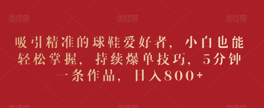 吸引精准的球鞋爱好者，小白也能轻松掌握，持续爆单技巧，5分钟一条作品，日入800+【揭秘】-铭创资源库