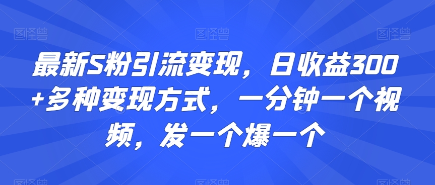 最新S粉引流变现，日收益300+多种变现方式，一分钟一个视频，发一个爆一个【揭秘】-铭创资源库