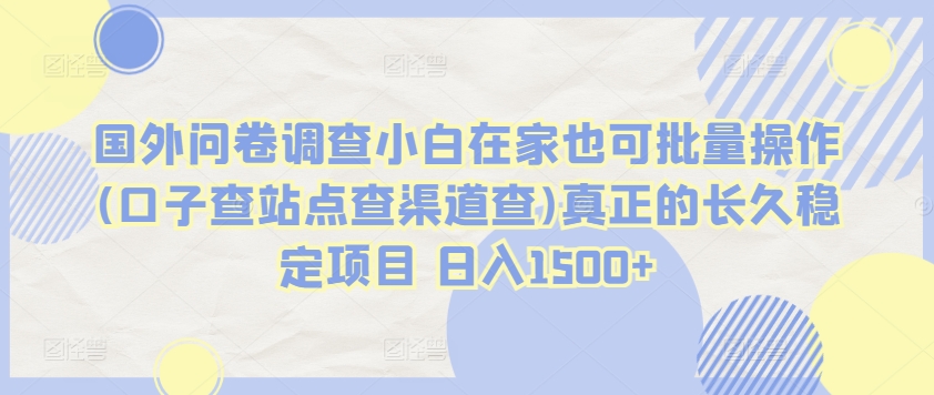 国外问卷调查小白在家也可批量操作(口子查站点查渠道查)真正的长久稳定项目 日入1500+【揭秘】-铭创资源库