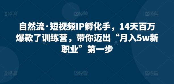 自然流·短视频IP孵化手，14天百万爆款了训练营，带你迈出“月入5w新职业”第一步-铭创资源库