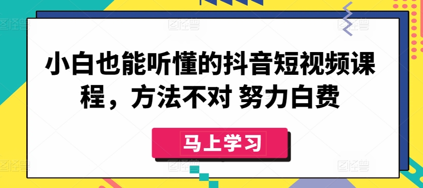 小白也能听懂的抖音短视频课程，方法不对 努力白费-铭创资源库