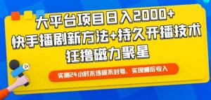 大平台项目日入2000+,快手播剧新方法+持久开播技术,狂撸磁力聚星【揭秘】-铭创资源库