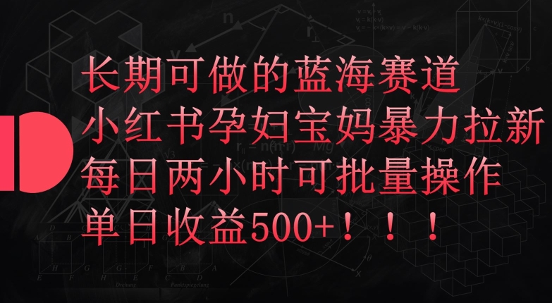 长期可做的蓝海赛道，小红书孕妇宝妈暴力拉新玩法，每日两小时可批量操作，单日收益500+【揭秘】-铭创资源库