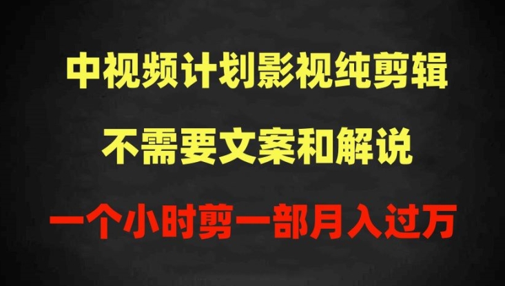 中视频计划影视纯剪辑，不需要文案和解说，一个小时剪一部，100%过原创月入过万【揭秘】-铭创资源库