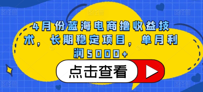 4月份蓝海电商撸收益技术，长期稳定项目，单月利润5000+【揭秘】-铭创资源库