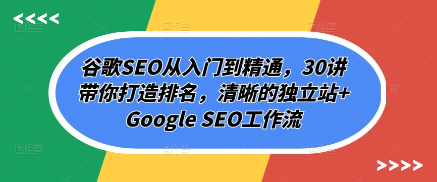 谷歌SEO从入门到精通，30讲带你打造排名，清晰的独立站+Google SEO工作流-铭创资源库