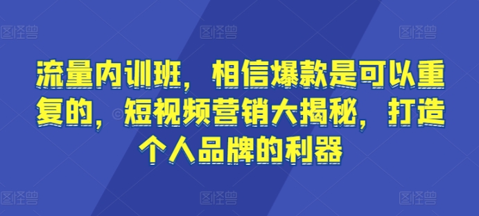 流量内训班，相信爆款是可以重复的，短视频营销大揭秘，打造个人品牌的利器-铭创资源库
