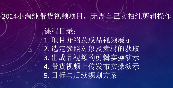 2024小淘纯带货视频项目，无需自己实拍纯剪辑操作-铭创资源库