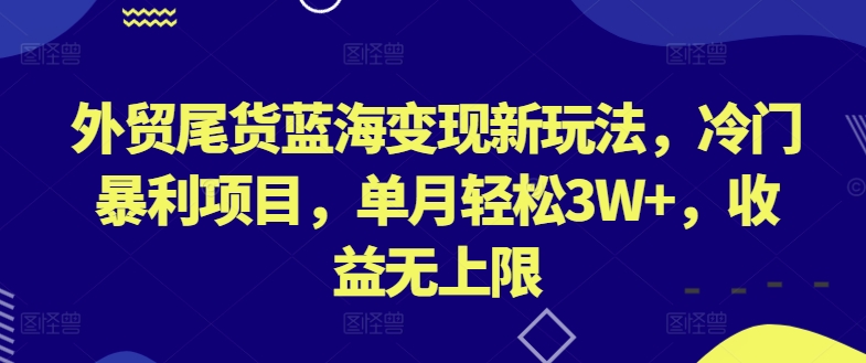 外贸尾货蓝海变现新玩法，冷门暴利项目，单月轻松3W+，收益无上限【揭秘】-铭创资源库
