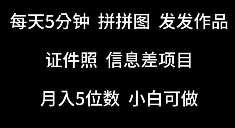 每天5分钟，拼拼图发发作品，证件照信息差项目，小白可做【揭秘】-铭创资源库