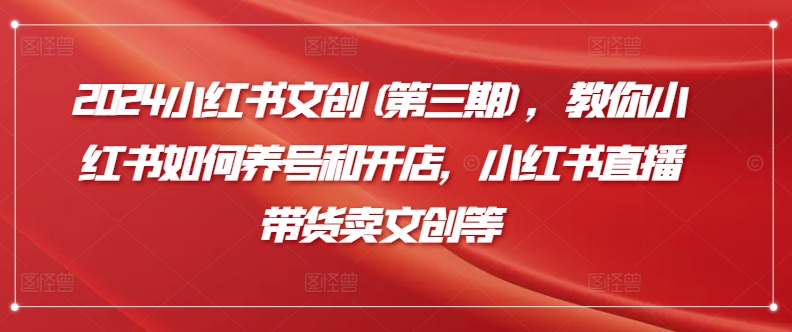 2024小红书文创(第三期)，教你小红书如何养号和开店，小红书直播带货卖文创等-铭创资源库