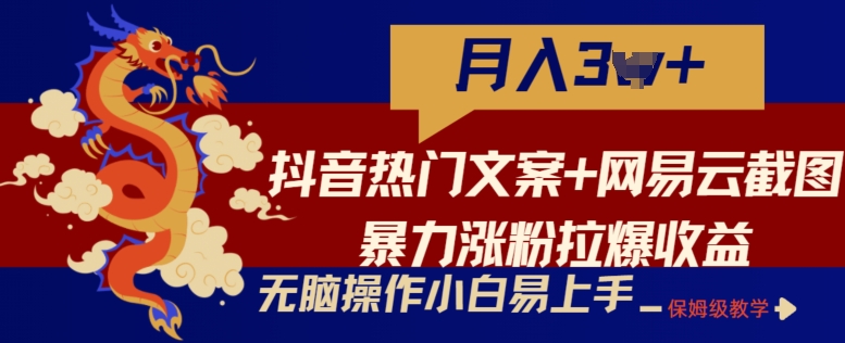 抖音热门文案+网易云截图暴力涨粉拉爆收益玩法，小白无脑操作，简单易上手【揭秘】-铭创资源库
