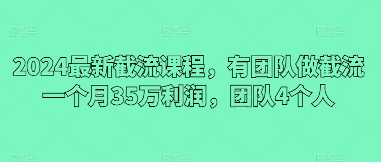 2024最新截流课程，有团队做截流一个月35万利润，团队4个人-铭创资源库