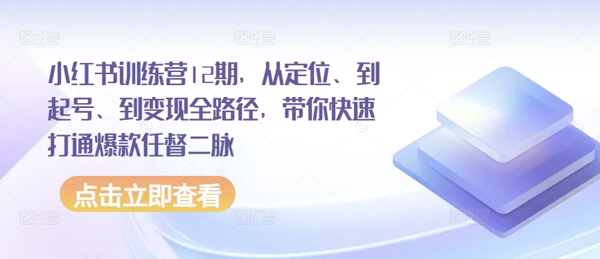 小红书训练营12期，从定位、到起号、到变现全路径，带你快速打通爆款任督二脉-铭创资源库