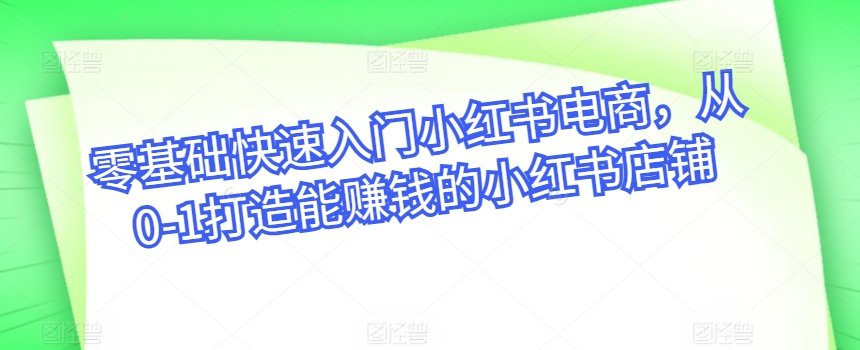 零基础快速入门小红书电商，从0-1打造能赚钱的小红书店铺-铭创资源库