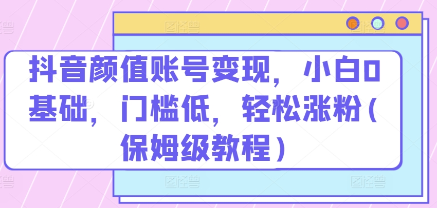 抖音颜值账号变现，小白0基础，门槛低，​轻松涨粉(保姆级教程)【揭秘】-铭创资源库