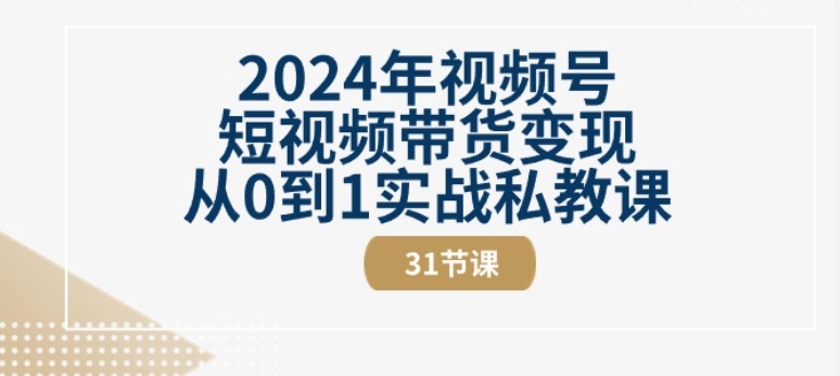 2024年视频号短视频带货变现从0到1实战私教课(31节视频课)-铭创资源库
