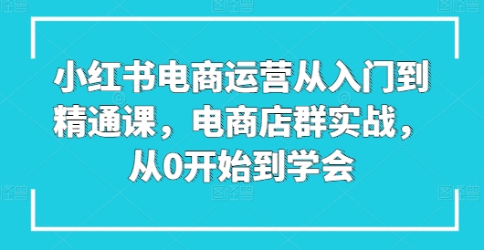 小红书电商运营从入门到精通课，电商店群实战，从0开始到学会-铭创资源库