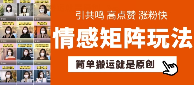 简单搬运，情感矩阵玩法，涨粉速度快，可带货，可起号【揭秘】-铭创资源库