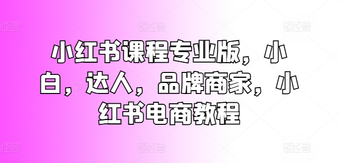 小红书课程专业版，小白，达人，品牌商家，小红书电商教程-铭创资源库