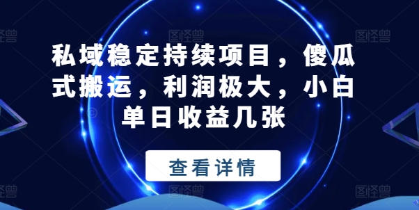 私域稳定持续项目，傻瓜式搬运，利润极大，小白单日收益几张【揭秘】-铭创资源库