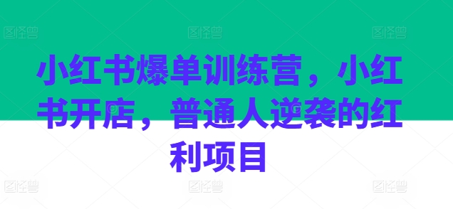 小红书爆单训练营，小红书开店，普通人逆袭的红利项目-铭创资源库