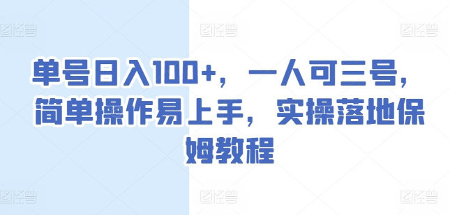 单号日入100+，一人可三号，简单操作易上手，实操落地保姆教程【揭秘】-铭创资源库