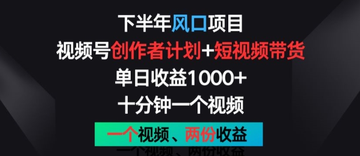 下半年风口项目，视频号创作者计划+视频带货，一个视频两份收益，十分钟一个视频【揭秘】-铭创资源库