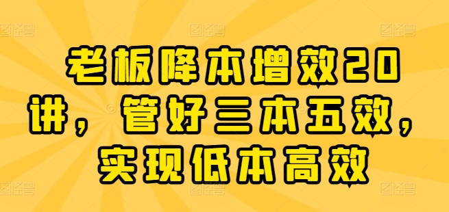 老板降本增效20讲，管好三本五效，实现低本高效-铭创资源库