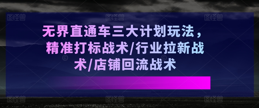 无界直通车三大计划玩法，精准打标战术/行业拉新战术/店铺回流战术-铭创资源库