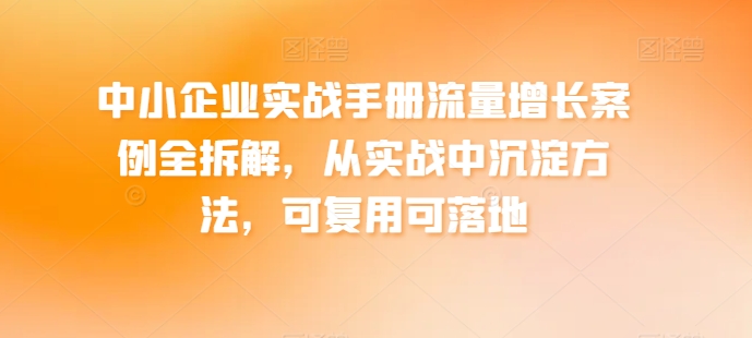 中小企业实战手册流量增长案例全拆解，从实战中沉淀方法，可复用可落地-铭创资源库