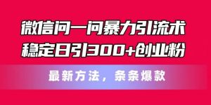 微信问一问暴力引流术,稳定日引300+创业粉,最新方法,条条爆款【揭秘】-铭创资源库