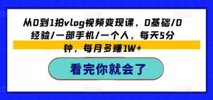 从0到1拍vlog视频变现课,0基础/0经验/一部手机/一个人,每天5分钟,每月多赚1W+-铭创资源库