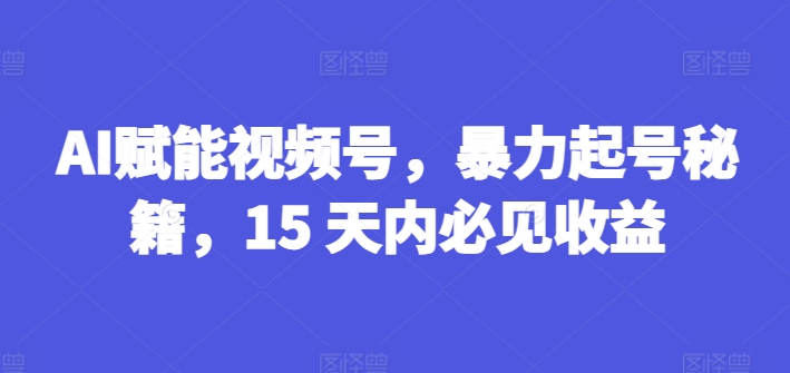 AI赋能视频号，暴力起号秘籍，15 天内必见收益【揭秘】-铭创资源库