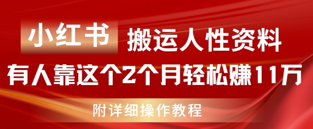 小红书搬运人性资料，有人靠这个2个月轻松赚11w，附教程【揭秘】-铭创资源库