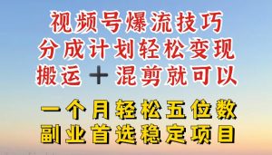 视频号爆流技巧,分成计划轻松变现,搬运 +混剪就可以,一个月轻松五位数稳定项目【揭秘】-铭创资源库