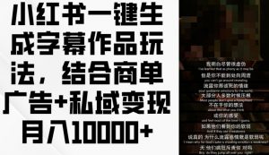 小红书一键生成字幕作品玩法,结合商单广告+私域变现月入1w+【揭秘】-铭创资源库