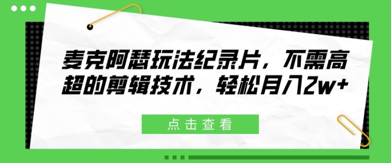 麦克阿瑟玩法纪录片，不需高超的剪辑技术，轻松月入2w+【揭秘】-铭创资源库